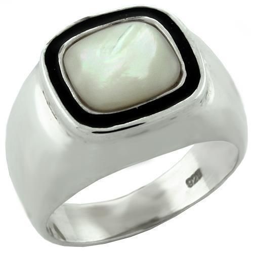 LOAS1083 - High-Polished Sterling Silver Ring with Synthetic Jade in White_voghion.com