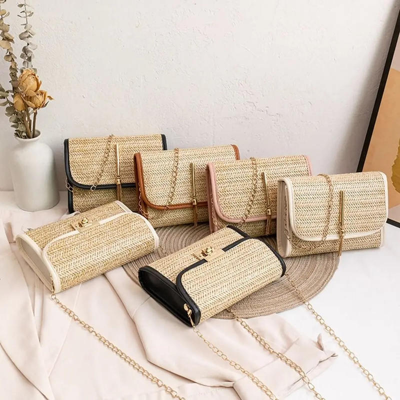 Womens Cross Body Bag Soft Woven Straw Shoulder Bags Ladies Summer Beach Handbag_voghion.com