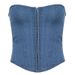 Women's Clothing Sexy Girl Solid Color Single Button Irregular Collar Denim Corset Top_voghion.com