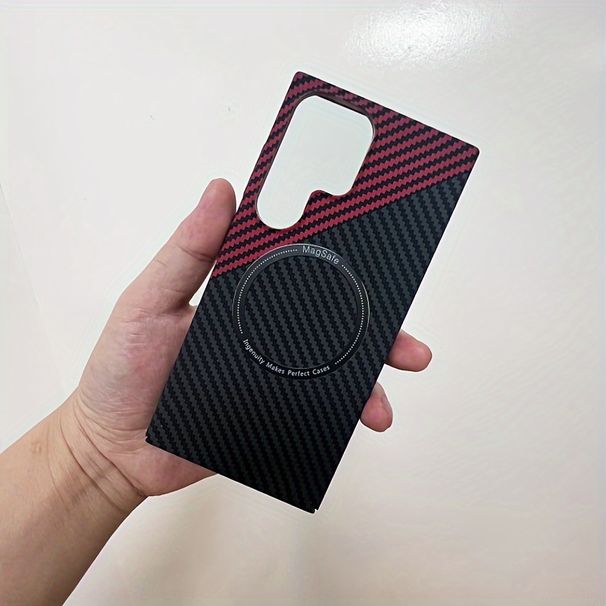 Skarvningsdesign i kolfibermönster för Galaxy S23/S23+/S23 Ultra/S24/S24 Plus/S24 Ultra - Trådlös laddning kompatibel med magnetiskt spänne_voghion.com