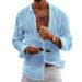 2023 New Men's Shirt Solid Color Loose Single-Breasted Turn-Down Collar Cotton Linen Long Sleeve Top_voghion.com