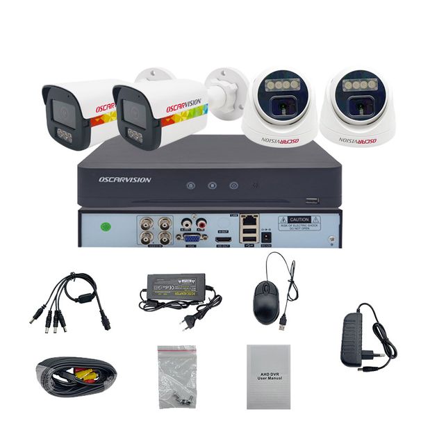 Telecamere di sicurezza Telecamera di sorveglianza coassiale Ahd Set a 4 vie Registrazione ad alta definizione Telecamera con guscio in plastica Set completo di apparecchiature di sicurezza_voghion.com