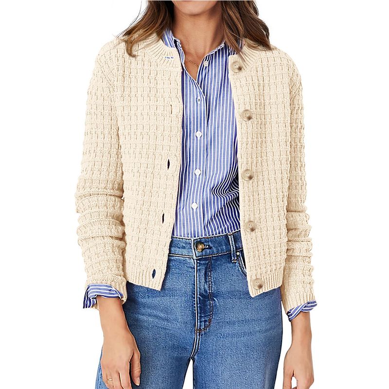 Cárdigan de punto liso para mujer: abrigo informal de oficina ligero con botones_voghion.com