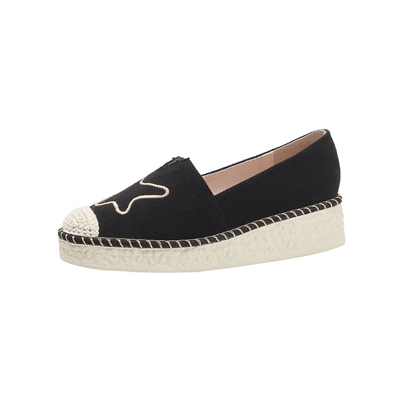 Flats Women's 2025 New Arrival Spring & Fall Slip-on Lofter Loafers Net Red Thick Sole Wedge Height Increasing Canvas_voghion.com