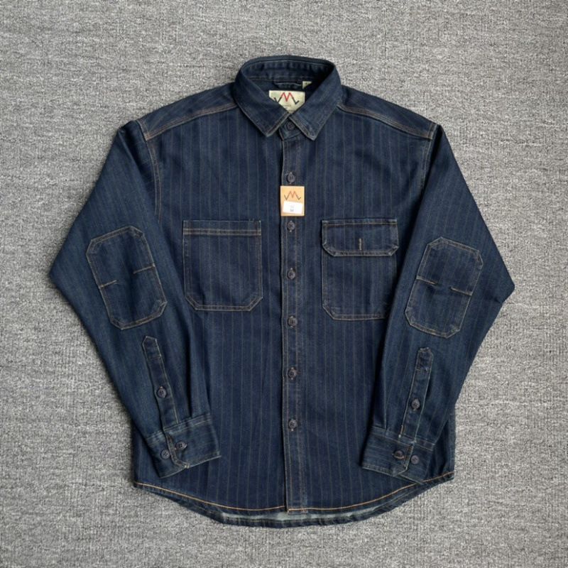 2023 Autumn New Washed Old American Retro Loose Striped Long Sleeved Shirt Workwear Style Shirt Jacket_voghion.com