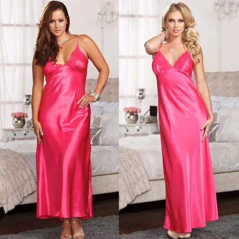 Robe de nuit en dentelle à bretelles spaghetti pour femmes, jupe longue en satin, pyjama doré, chemise de nuit, offre spéciale_voghion.com