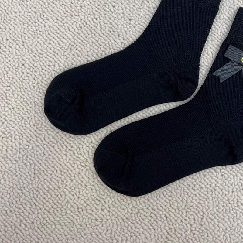 Hot Selling Fashion G Brand Soft Double Letter Bow Black And White Powder Mesh Fabric Short Cotton Socks, Internet Celebrity Same Style

_voghion.com