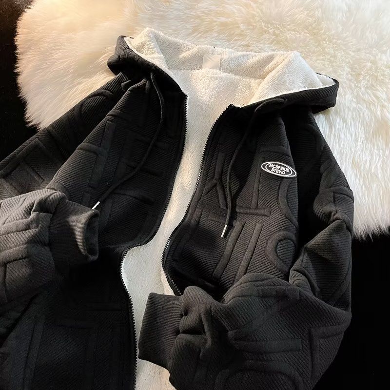Abbigliamento da uomo 2024 Nuovo cappotto invernale con cappuccio da adolescente spesso in lana di agnello e cotone imbottito da uomo Plankton, abbigliamento hipster con cappuccio largo e bello_voghion.com