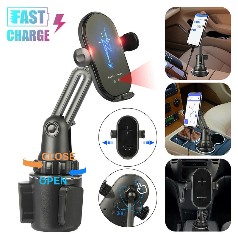 Caricabatterie wireless Qi universale, supporto per telefono con supporto per tazza da auto regolabile a 360 gradi, dock per ricarica rapida per telefono cellulare_voghion.com