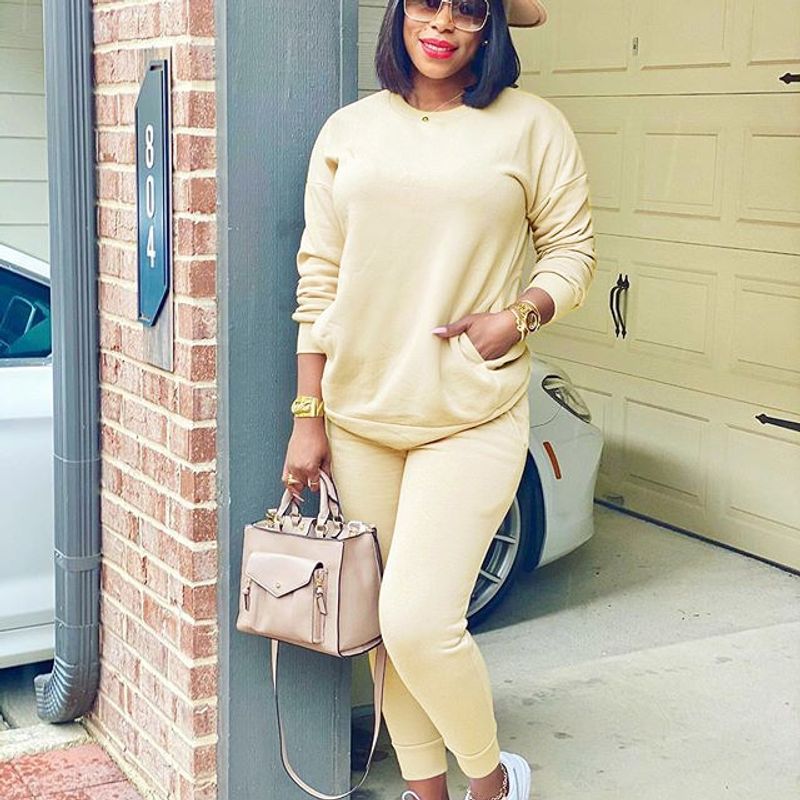 Women's fashion long sleeve solid color multi-color street casual two-piece set_voghion.com