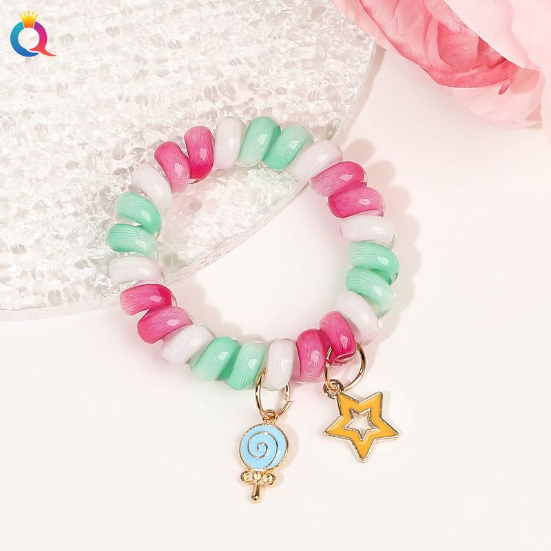 Colorful High Elastic Telephone Line Hair Ring Pendant Headband Does Not Hurt The Hair High Ponytail Rubber Band Female Hair Accessories Wholesale_voghion.com