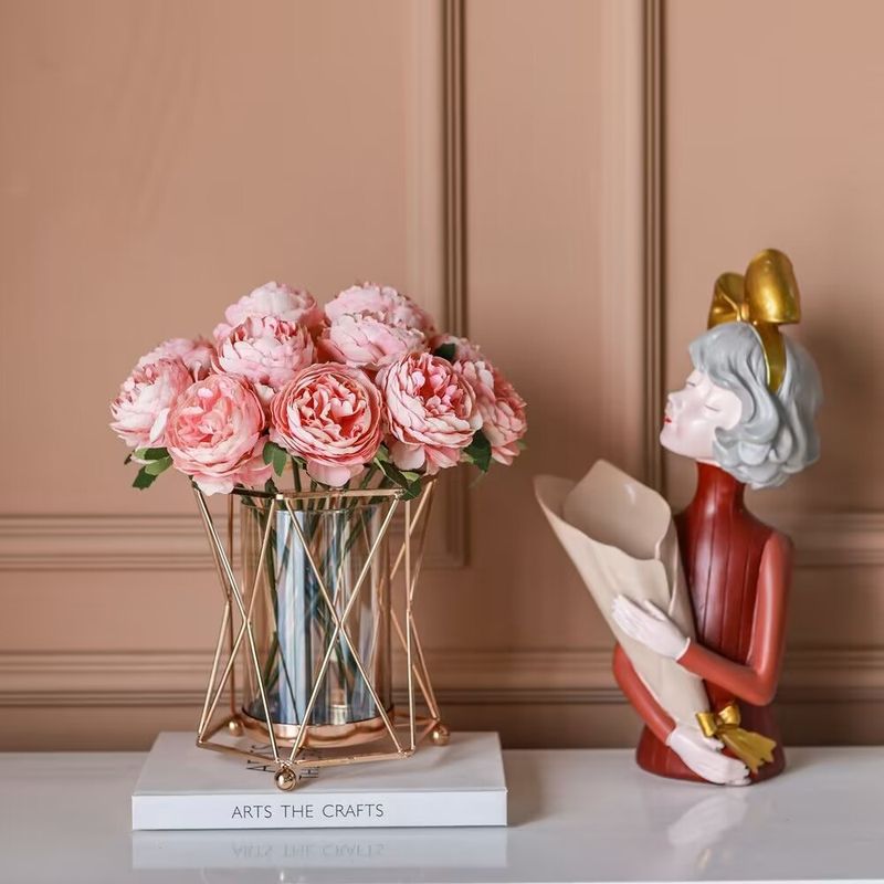 Light Luxury European Style Modern Metal Floral Vase Living Room Nordic Dining Table Dried Flower Flower Arranging Wine Cabinet Decorative Glass Ornam_voghion.com