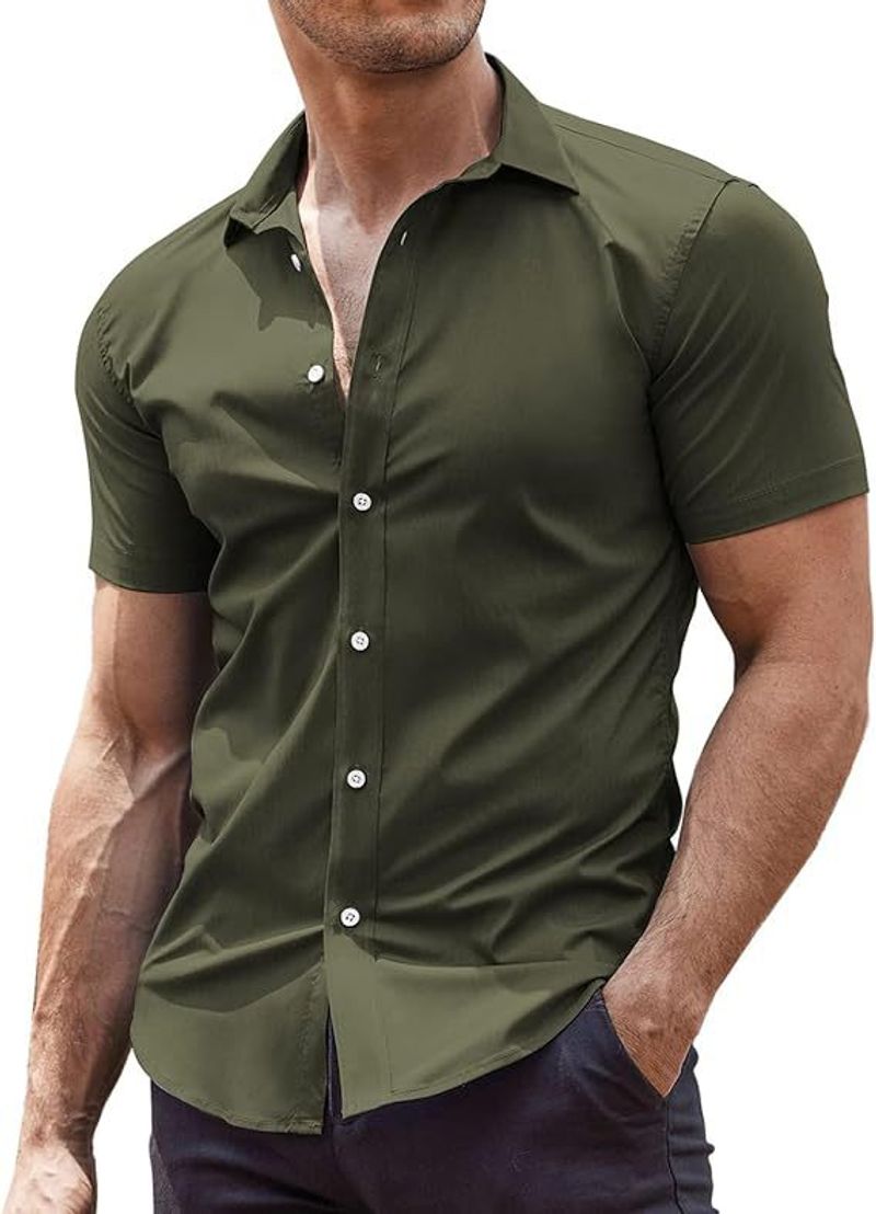 Herrenbekleidung, kurzärmeliges, lässiges Button-Down-Strandhemd_voghion.com