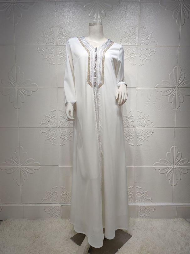 Women's V-neck abaya robe Muslim big swing long skirt with vest two-piece set_voghion.com