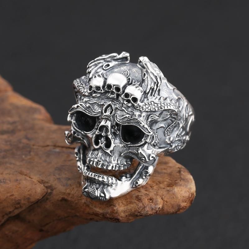 Anello da uomo con teschio e testa, stile gotico punk, regalo maschile_voghion.com