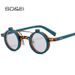 SO&EI Ins Populær Mode Små Runde Punk Dobbeltbroer Dame Solbriller Retro Flip Lens Shades UV400 Mænd Nitter Solbriller_voghion.com