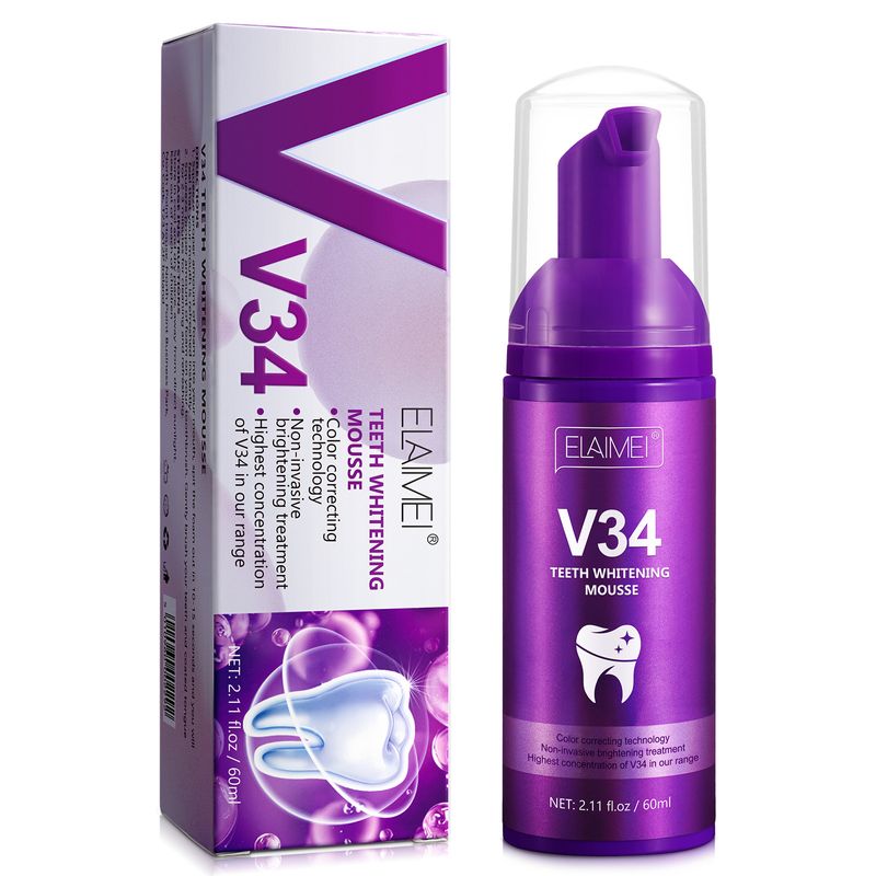V34 purple teeth cleaning mousse repair dazzling white anti sensitivity toothpaste improves enamel sensitivity, removes_voghion.com