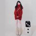 girl Christmas Red Turtleneck Knitted Sweater Scarf Two-Piece Set For Women Autumn Winter High-End Lazy Thickened Outerwear_voghion.com