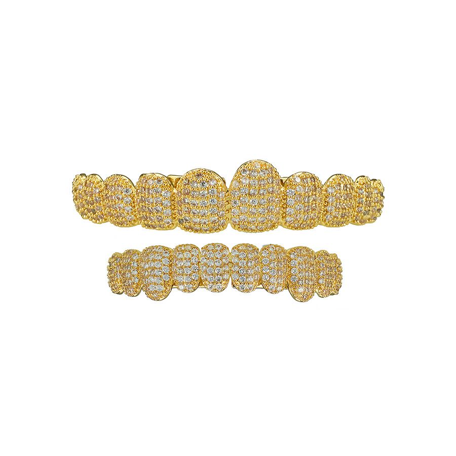 Hip hop aparatić za zube Dodaci Pravo zlato Galvanizirano 14K ukrasi za zube Rap Party Dijamantni aparatić za 10 zuba_voghion.com