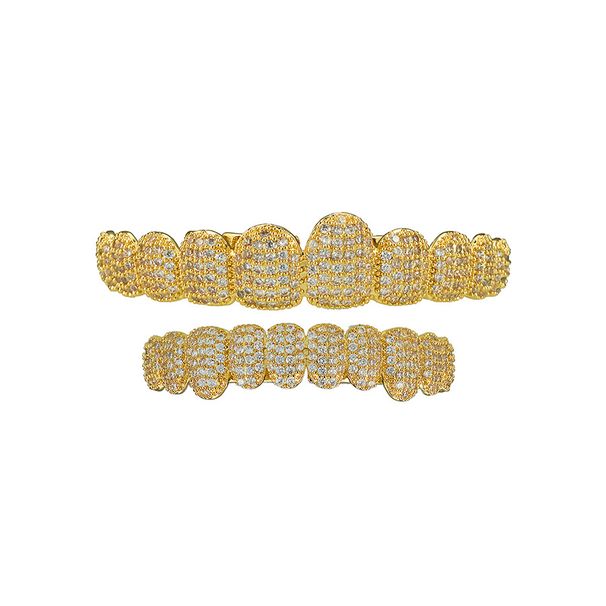 Hip hop aparatić za zube Dodaci Pravo zlato Galvanizirano 14K ukrasi za zube Rap Party Dijamantni aparatić za 10 zuba_voghion.com