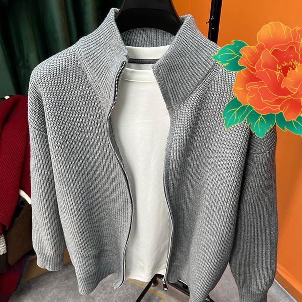 New autumn and winter high neck knitted cardigan men's original fashionable sweater lazy loose casual zipper knitted jacket_voghion.com