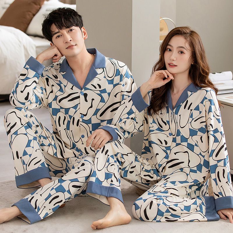 Spring New Couple's Pajamas Long Sleeve Cotton Men's Women's Large Size Cardigans Home Clothes Can be worn Outward in_voghion.com