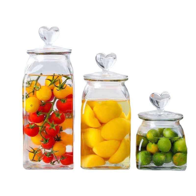 Stikla konfekšu burka ar sirds formas vāku Virtuves kafijas uzglabāšanas burka Žāvēti augļi Virtuves piederumi Pārtikas uzglabāšanas trauki_voghion.com