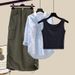 Women’s Clothing Autumn Dopamine Suit New Fashion All Match Shirt Suspender Vest With Slim Skirt_voghion.com