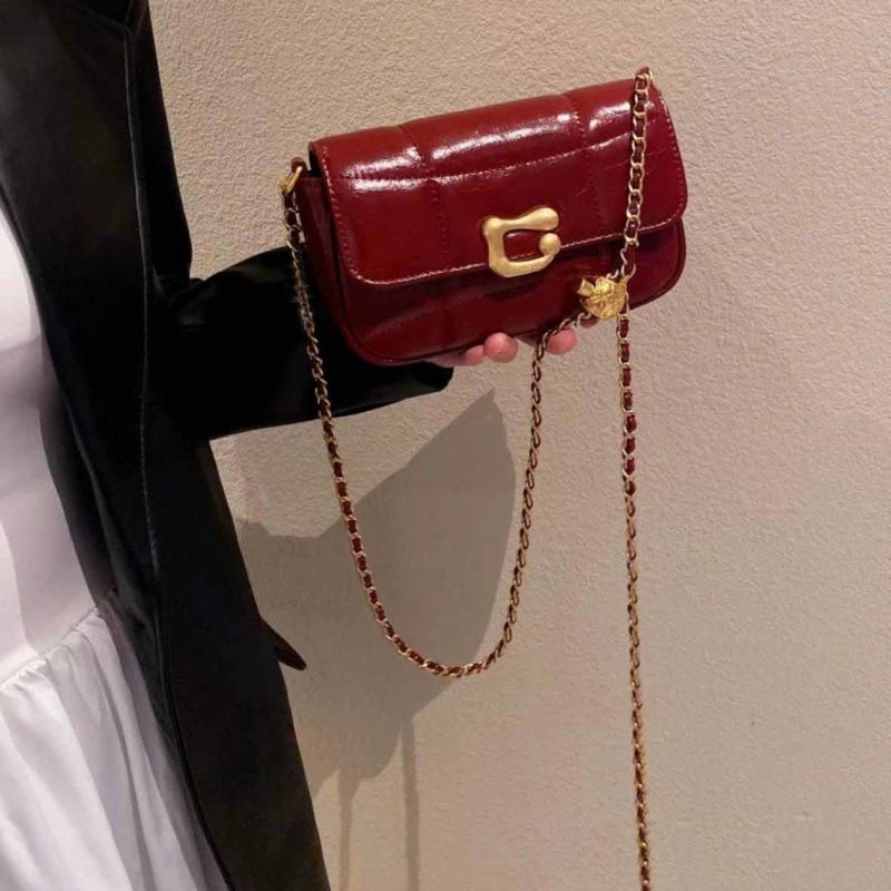 Borsa a tracolla piccola con catena quadrata, di alta qualità, di colore rosso vino, 2024, nuova di zecca, per le donne_voghion.com