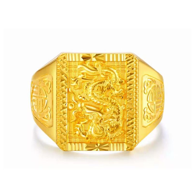 Herren-Simulation 3D Hartgold Breites Gesicht Quadratischer Ring, Massiver Dominierender Herren Offener Ring_voghion.com