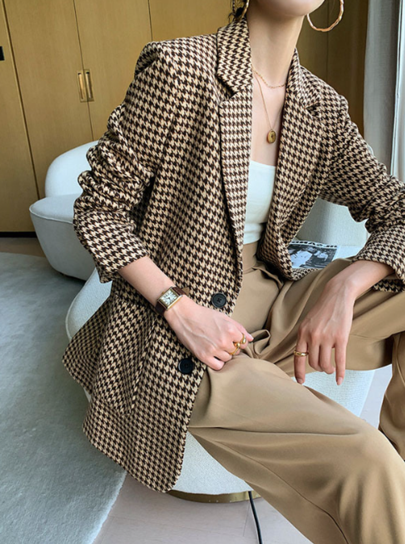 Veste de costume pied-de-poule pour femme, style court, automne et hiver, nouveau tempérament, manteau en laine à carreaux polyvalent pour_voghion.com