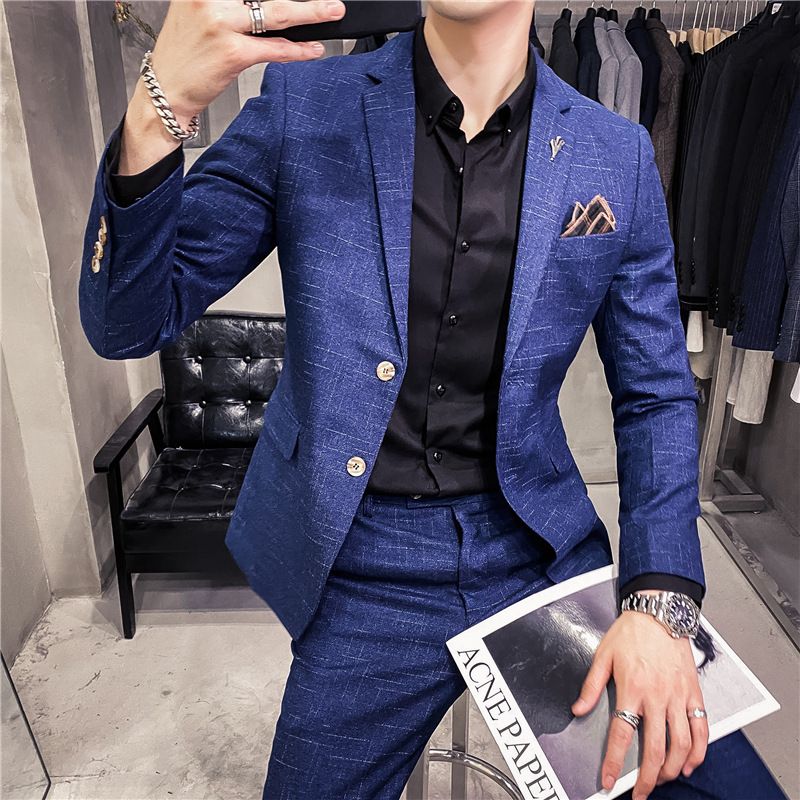 Men's Slim-Fit Suit - Two-Button Formal Blazer | Dark Pattern Business Suit + Pants_voghion.com