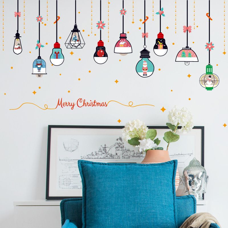 Christmas Stickers Shopping Mall Window Glass Living Room Bedroom Sofa Background Wall Colorful Chandelier Decoration_voghion.com