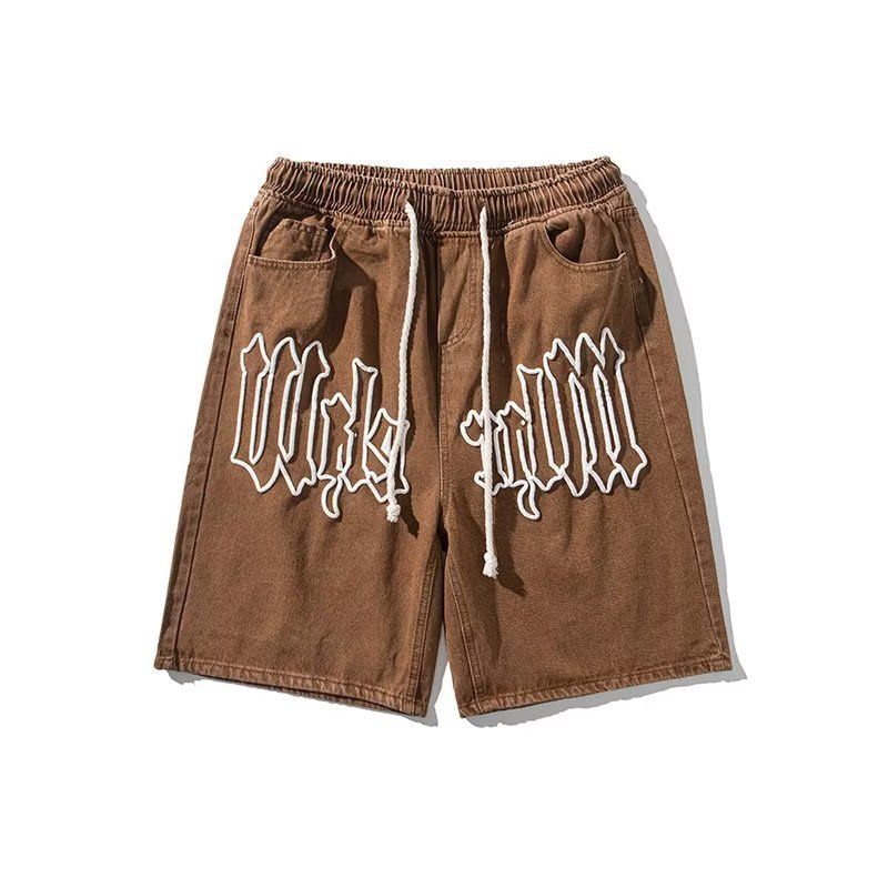 Pantaloncini sportivi per il tempo libero da uomo estivi slim americani retrò high street in pantaloncini di jeans larghi alla moda_voghion.com