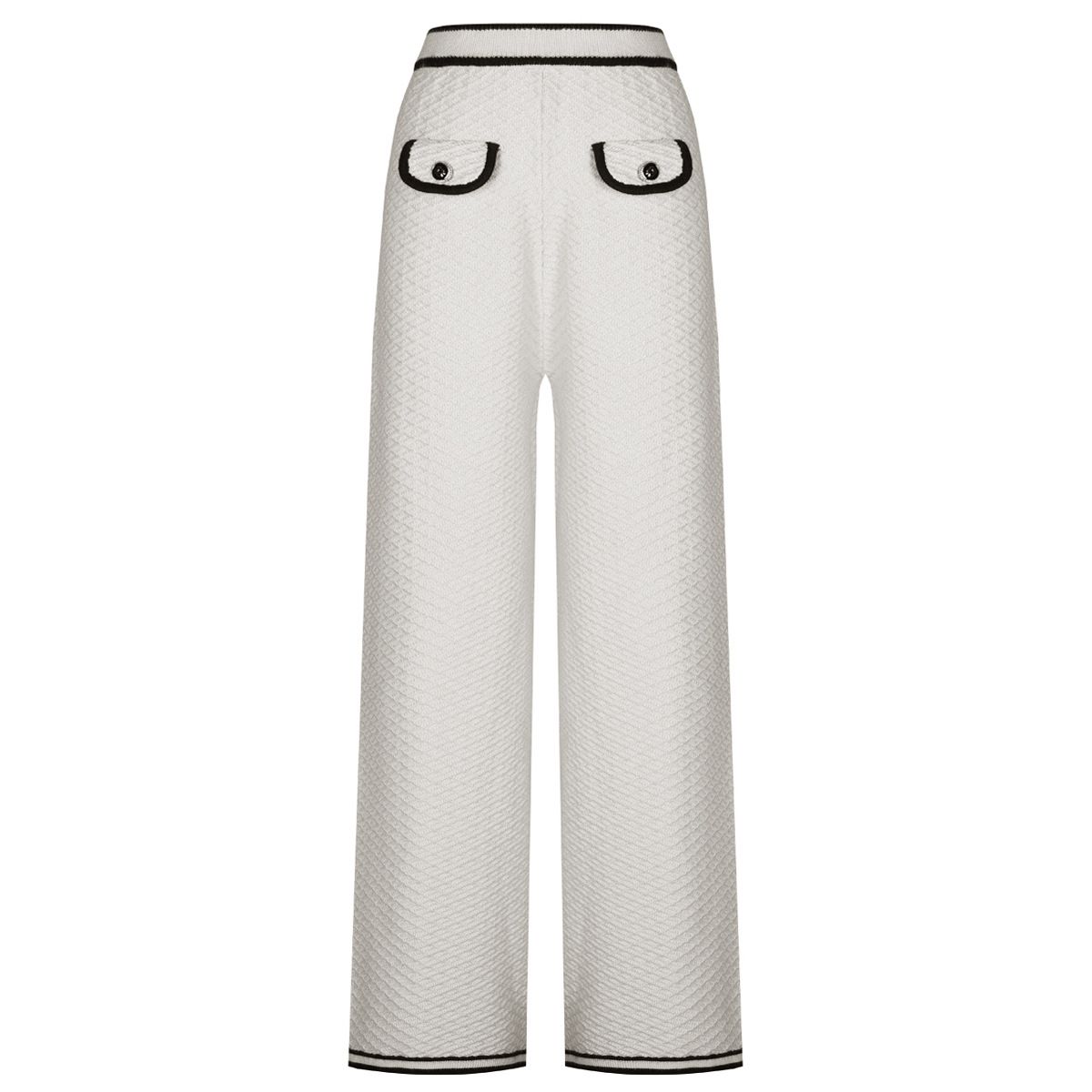 Luxury Knit Suit Set – Elegant Long Sleeve Cardigan & Straight Leg Pants (Black/Pink/White, Sizes S-XL)_voghion.com