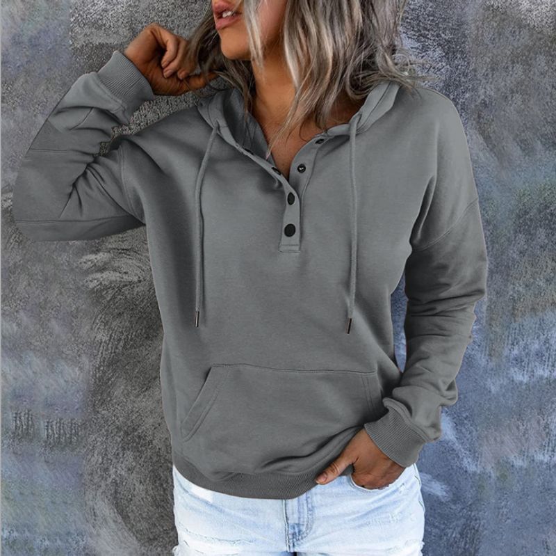  Women's Clothing site long-sleeved loose casual hooded drawstring pocket sweatshirt_voghion.com