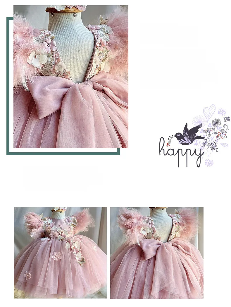 Christmas Children's Dress Lolita Flower Flower Girl Wedding Fluffy Gauze Dress Feather Lolita Girl Princess Dress_voghion.com