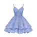 Women's Clothing Dress Blue Sequined Suspender Short Dress Temperament Waist Slimming Strap Dress_voghion.com