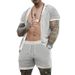 Hollow Out See-through Cool Casual Thin Outerwear Men's Short Sleeve Shorts Set_voghion.com