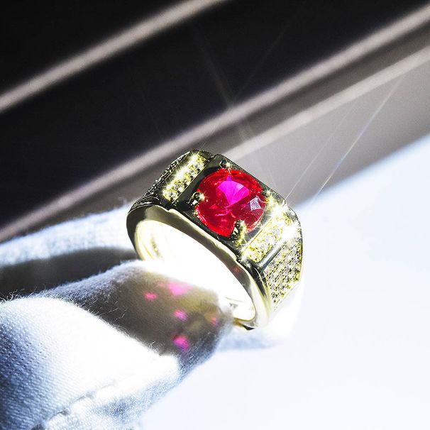 New PT950 Domineering Open With Red Plated Micro Inlaid Men's Ring_voghion.com