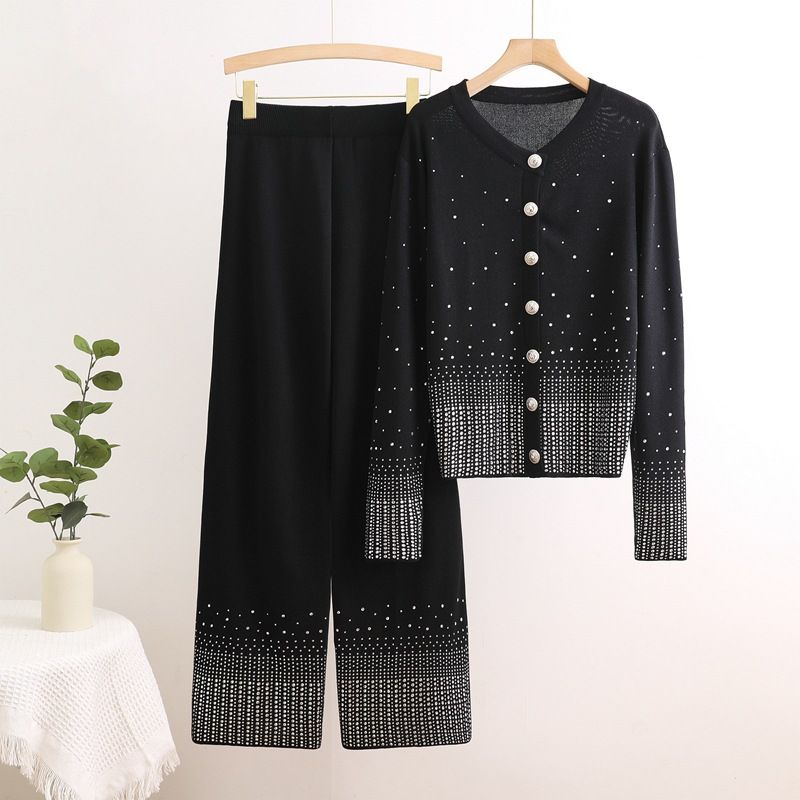 Robuster, mit Rauten besetzter Strickpullover für Damen im Frühling und Herbst, hochwertiger, stylischer Slimming-Cardigan mit Jacke und Hose_voghion.com