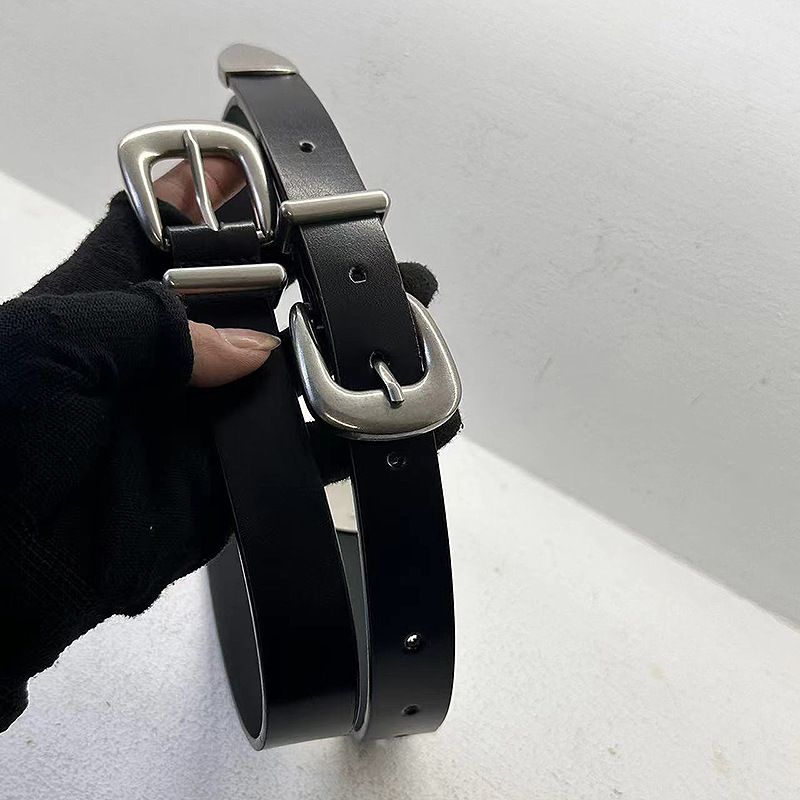 Cintura alla moda in vera pelle a doppia vita con fibbia argento retrò da donna con versatile tendenza della cintura in pelle di vacchetta traforata con fibbia personalizzata_voghion.com