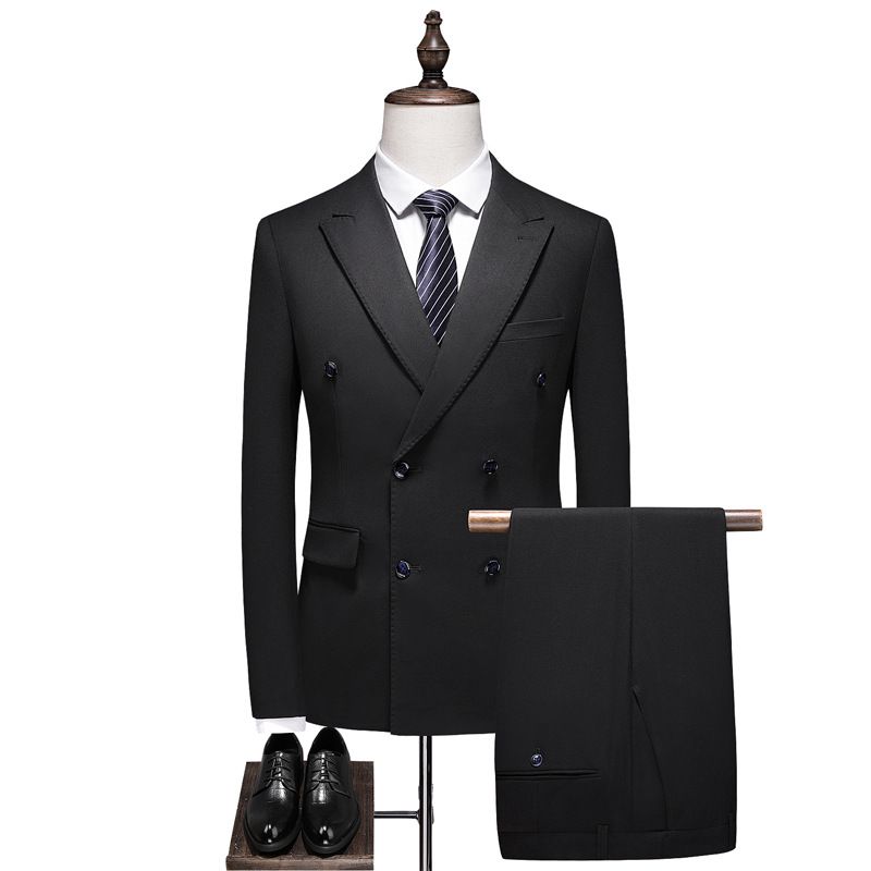Men's Clothing 2024 New Suit Double-Breasted Solid Color Large Size Suit Three-Piece Slim Fit Groom Wedding Suit_voghion.com