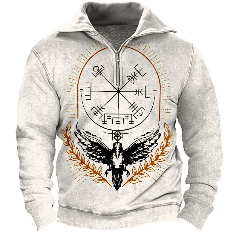 Felpa con cappuccio mezza stagione per primavera e autunno, collo alto stampato in digitale 3D, polo mezza zip per uomo_voghion.com