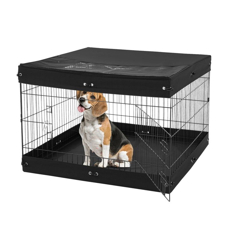 Dog Playpen 4 Panels Foldable Metal Dog Exercise Pen With Bottom Pad Cover_voghion.com