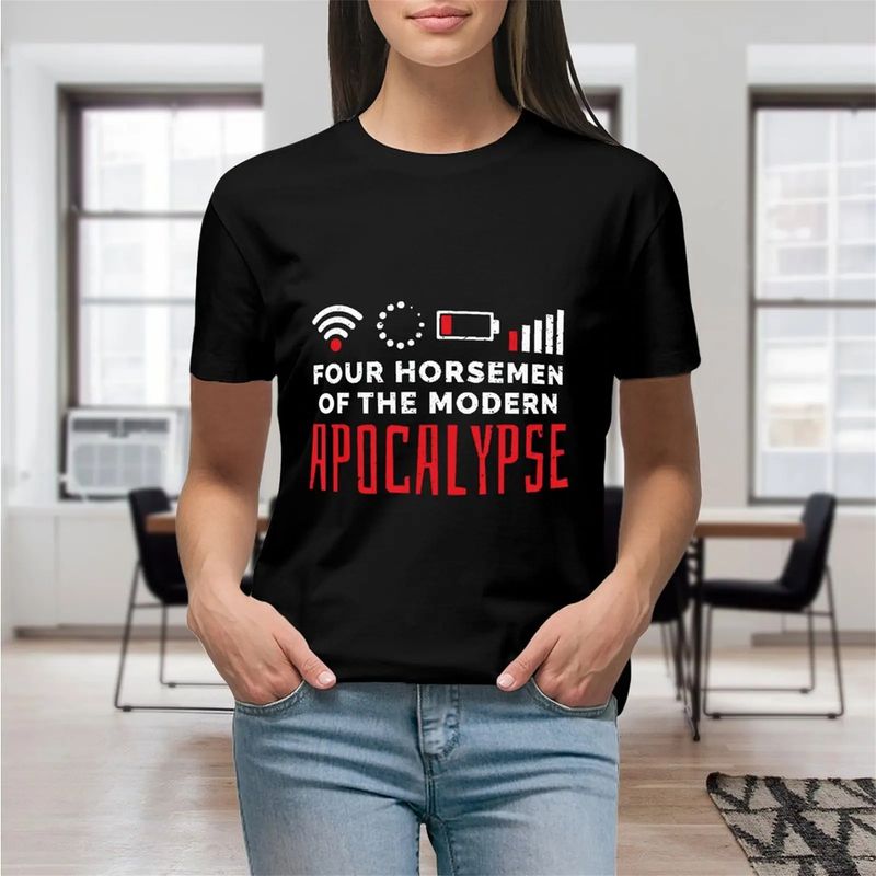 Déi Véier Reider vun der Moderner Apokalypse Print Print Lover T-Shirt fir Fraen T-Shirt Grafik Meedchen Kleeder Kausal Weiblech Top T-Shirt._voghion.com