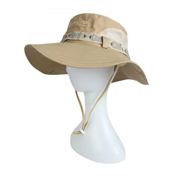 Fashion Summer Men Bucket Outdoor UV Protection Wide Brim Panama Safari Hunting Hiking Mesh Fisherman Hat Beach Sunscreen Cap_voghion.com