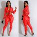 Women's Clothing fashion women's solid color mesh hot diamond long-sleeved trousers two-piece set_voghion.com