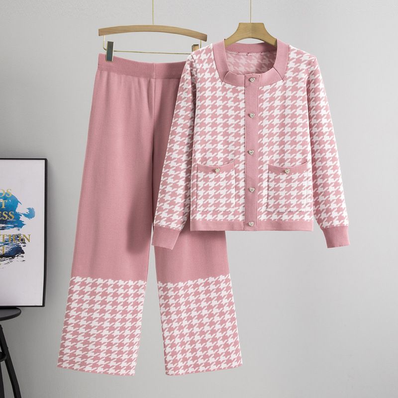 Women's Clothing fashion casual suits women's spring long sleeved houndstooth two piece suits spot_voghion.com