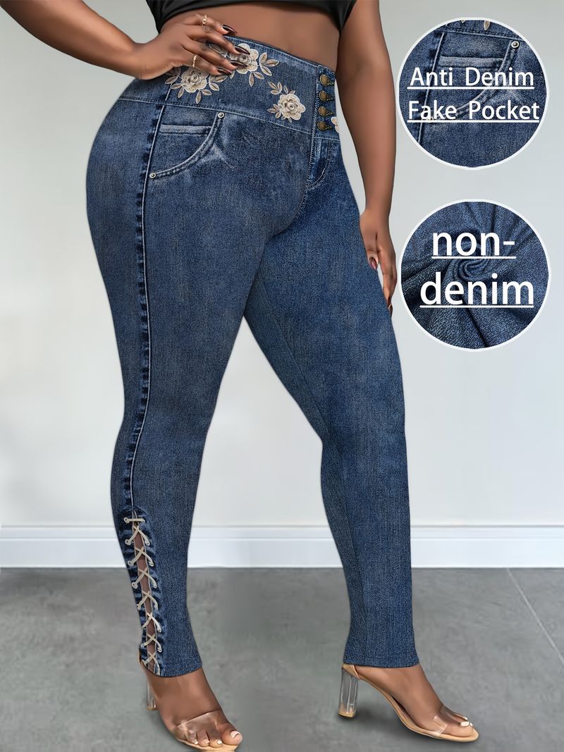 Roupas femininas Seasons Wear Tamanho grande Calças justas de cintura alta com estampa jeans de rua para mulheres_voghion.com